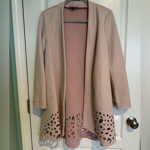 Picadilly pink Open Front Coat with Cutout Hem